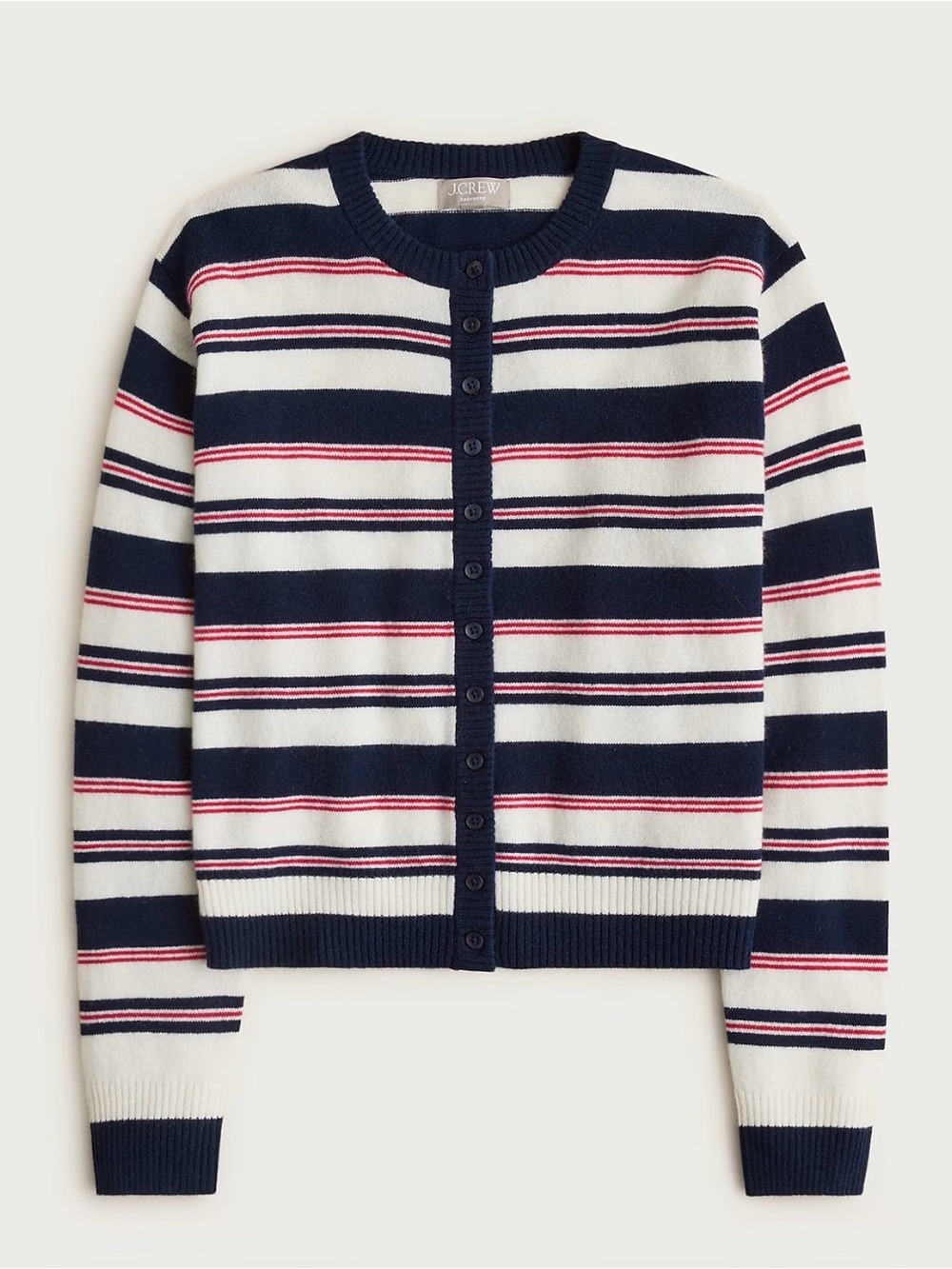 NWT J. Crew Cashmere Navy, White & Pink Striped Button-Up Cardigan XS